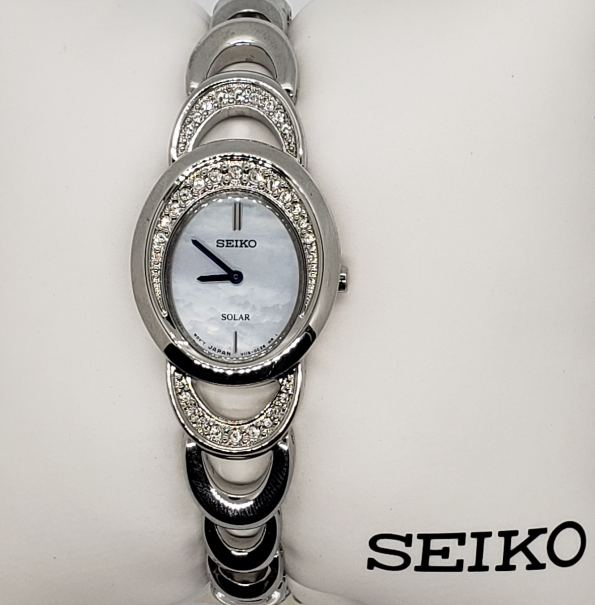 Seiko Solar with Swarovski Crystal and White MOP Ladies Watch Monab Watches Accessories