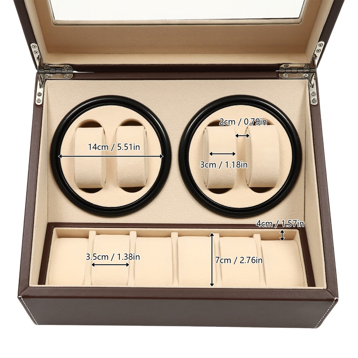 4+6 SLOTS BROWN LEATHER AUTOMATIC WATCH WINDER AND STORAGE DISPLAY BOX.