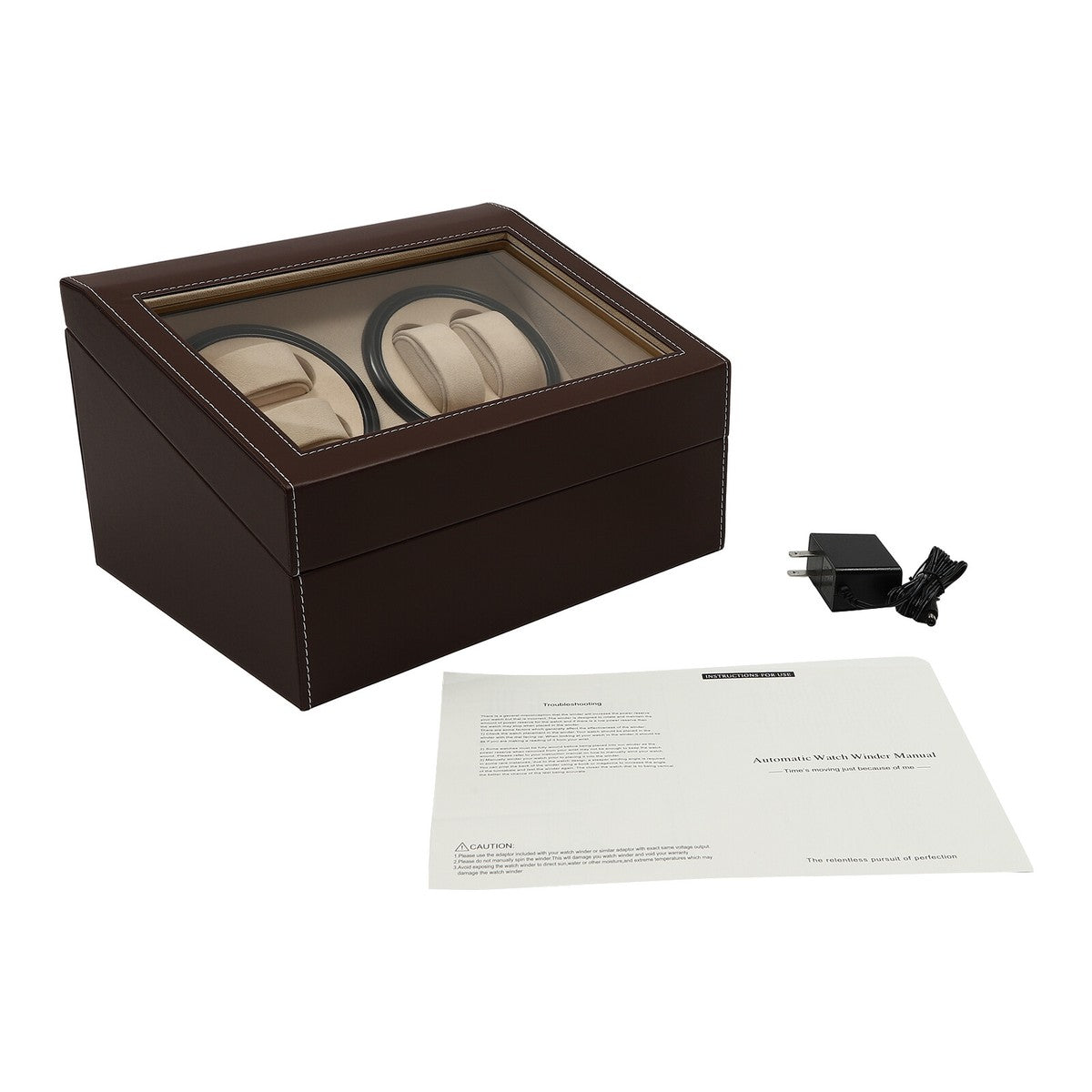 4+6 SLOTS BROWN LEATHER AUTOMATIC WATCH WINDER AND STORAGE DISPLAY BOX.