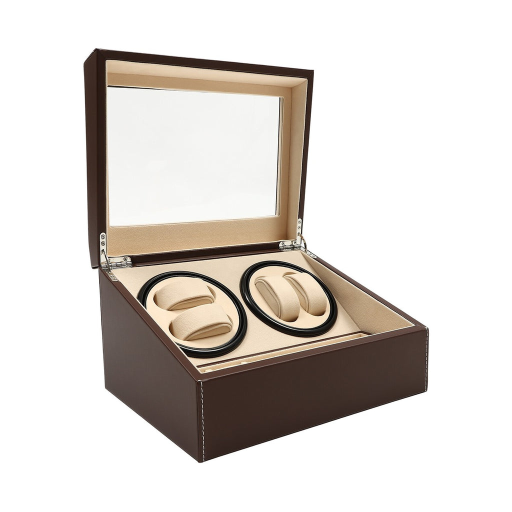4+6 SLOTS BROWN LEATHER AUTOMATIC WATCH WINDER AND STORAGE DISPLAY BOX.