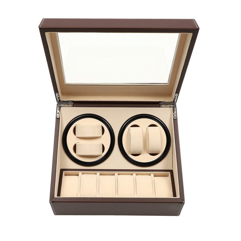 4+6 SLOTS BROWN LEATHER AUTOMATIC WATCH WINDER AND STORAGE DISPLAY BOX.