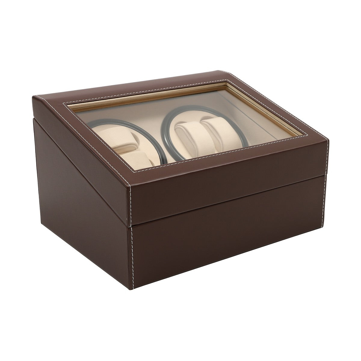 4+6 SLOTS BROWN LEATHER AUTOMATIC WATCH WINDER AND STORAGE DISPLAY BOX.