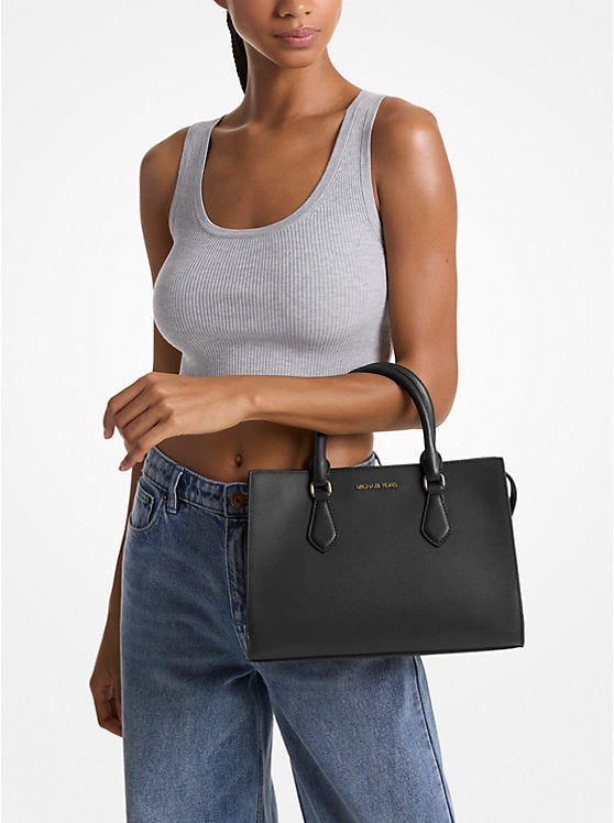 MICHAEL KORS SHEILA MEDIUM FAUX SAFFIANO LEATHER SATCHEL HANDBAG.