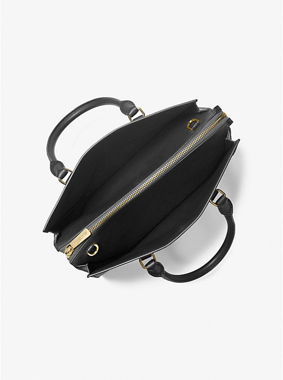 MICHAEL KORS SHEILA MEDIUM FAUX SAFFIANO LEATHER SATCHEL HANDBAG.