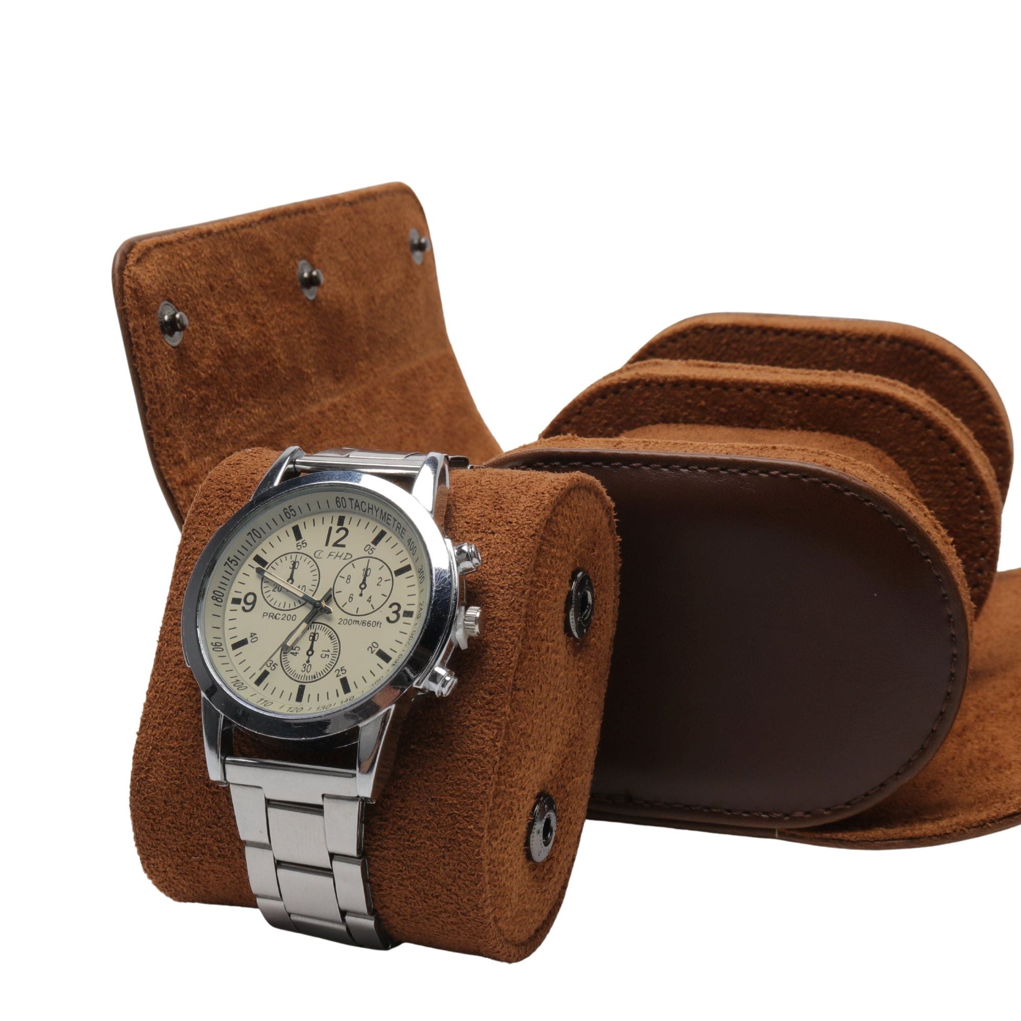 DOUBLE SLOT WATCH ROLL CASE IN BROWN