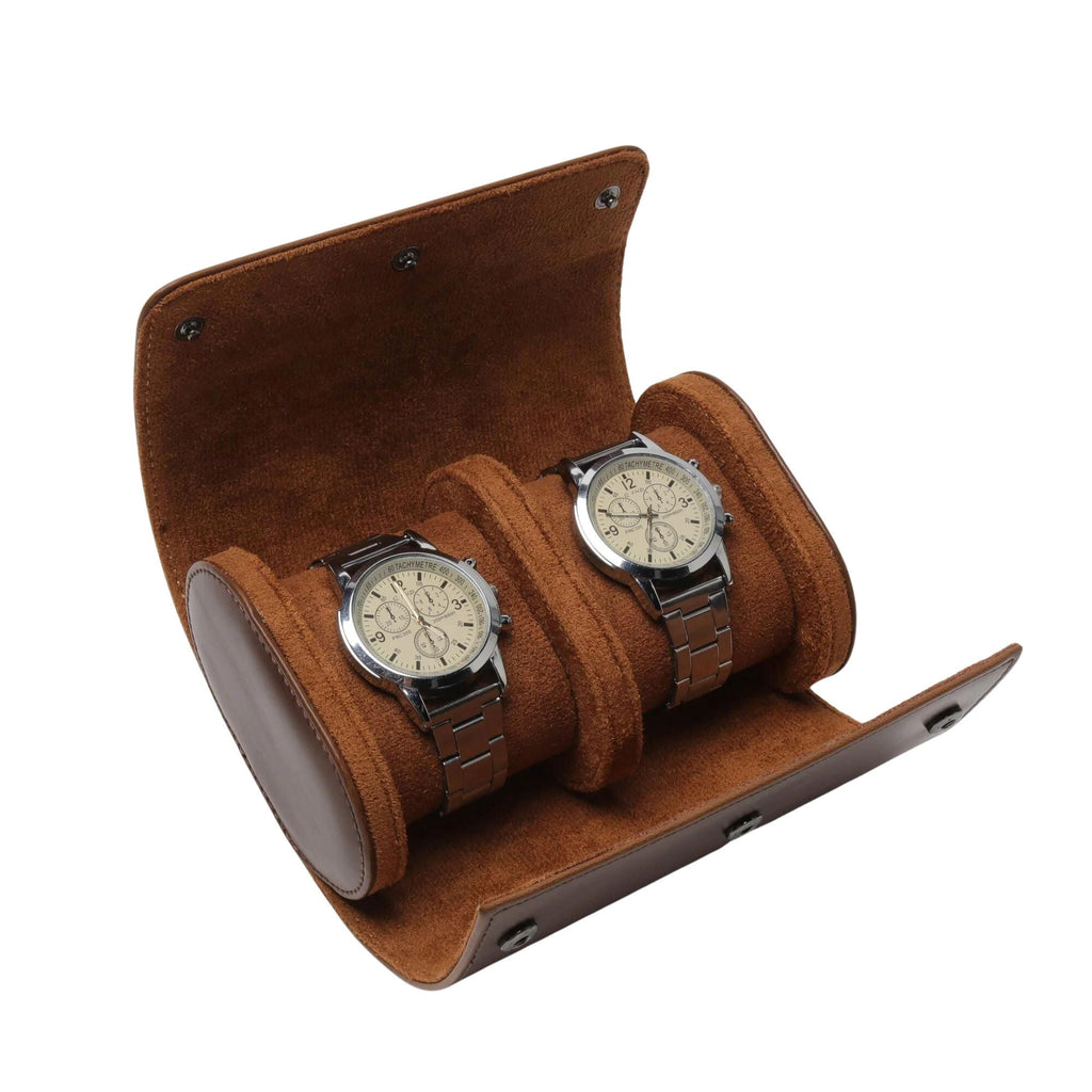 DOUBLE SLOT WATCH ROLL CASE IN BROWN