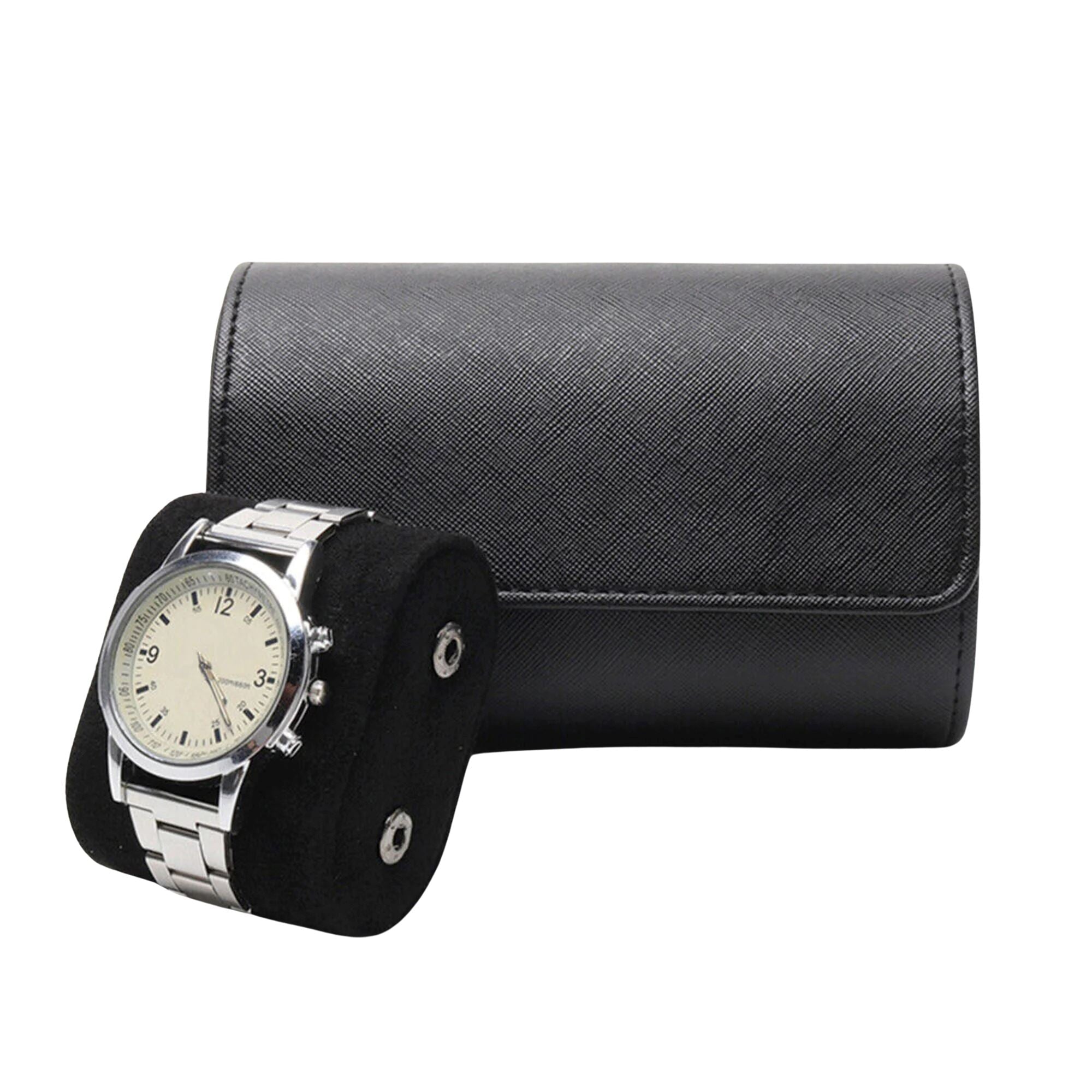 TWO SLOT WATCH ROLL CASE IN BLACK
