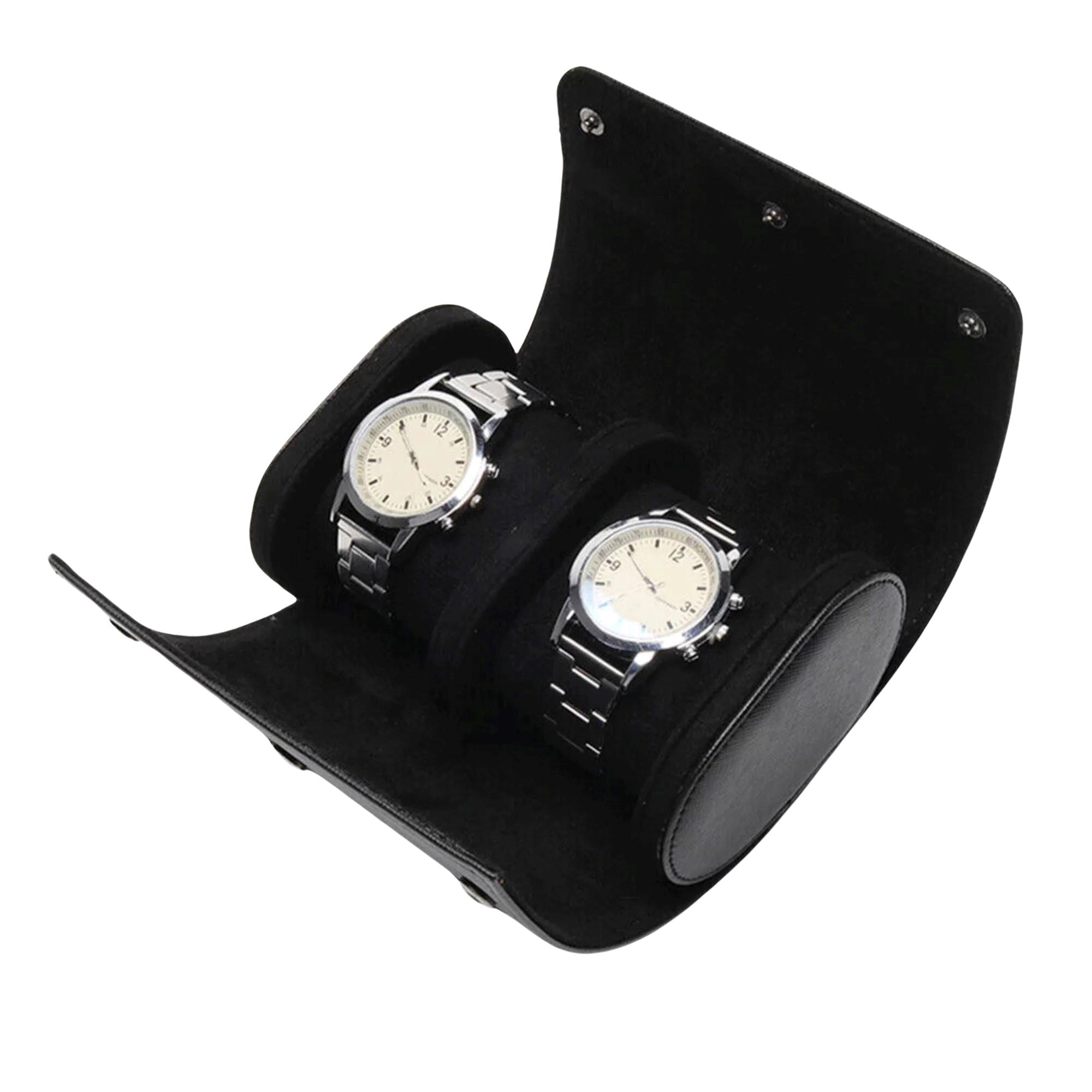 TWO SLOT WATCH ROLL CASE IN BLACK