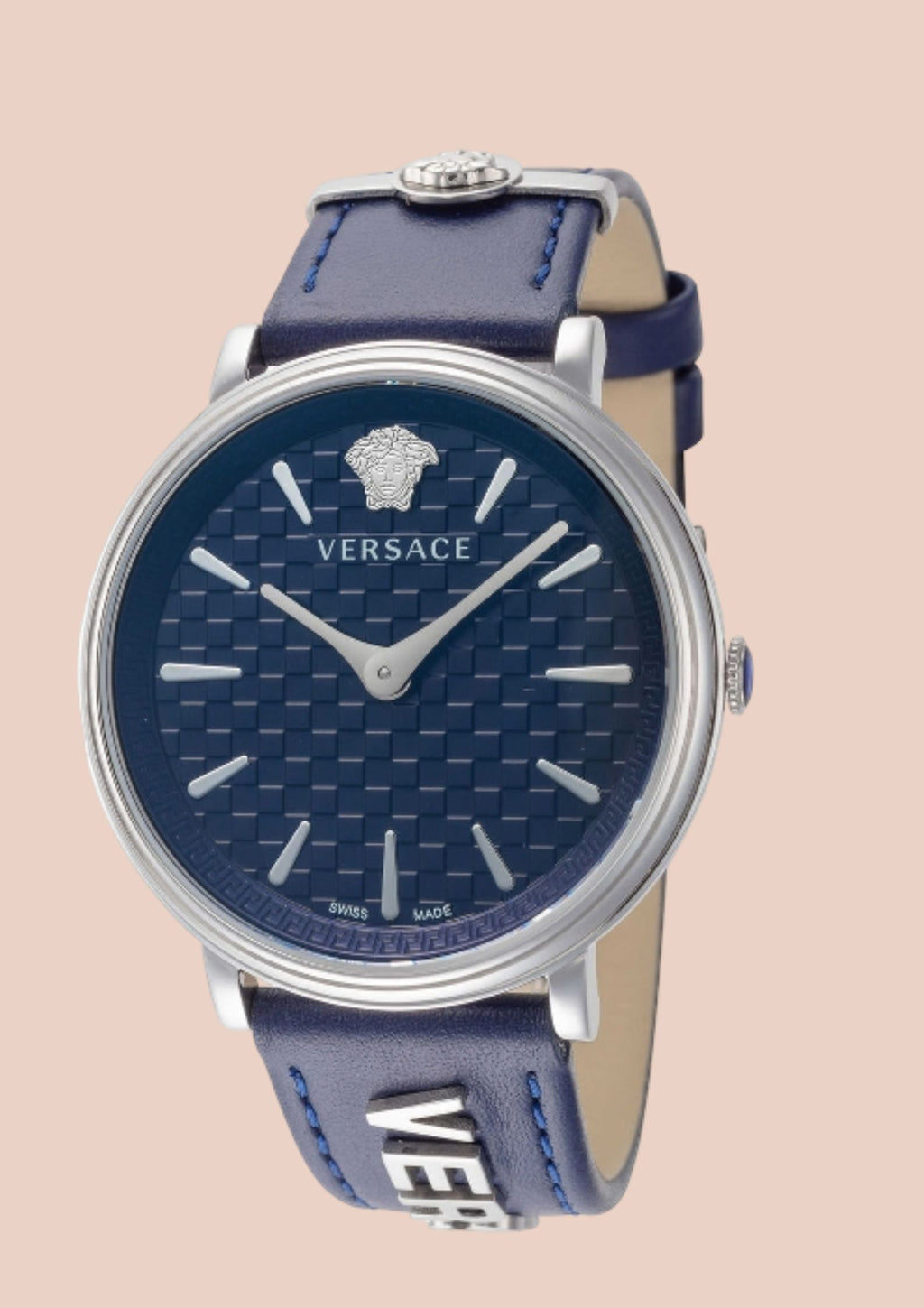 Versace V-Circle Lady Silver Blue Leather Watch