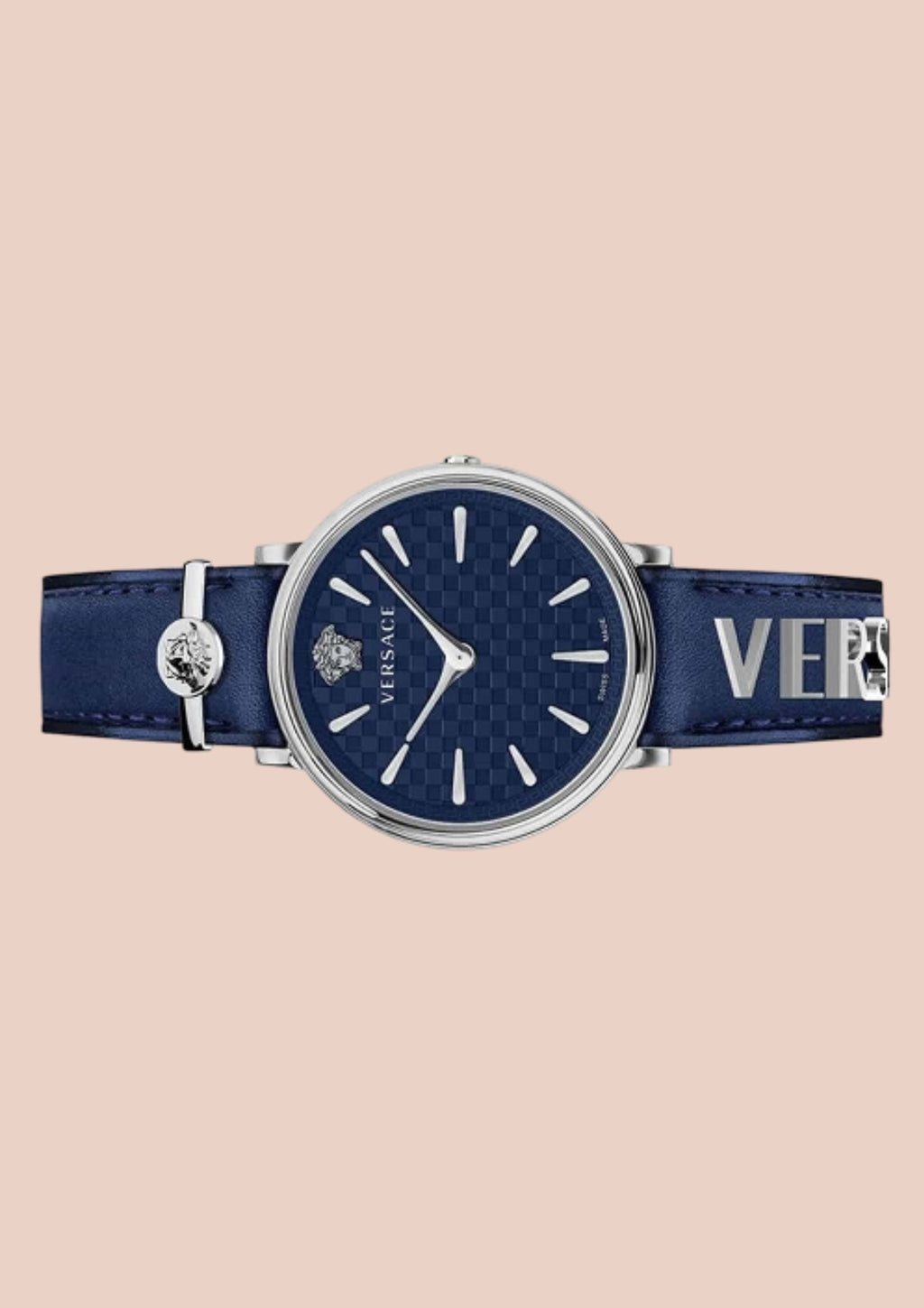 Versace V-Circle Lady Silver Blue Leather Watch