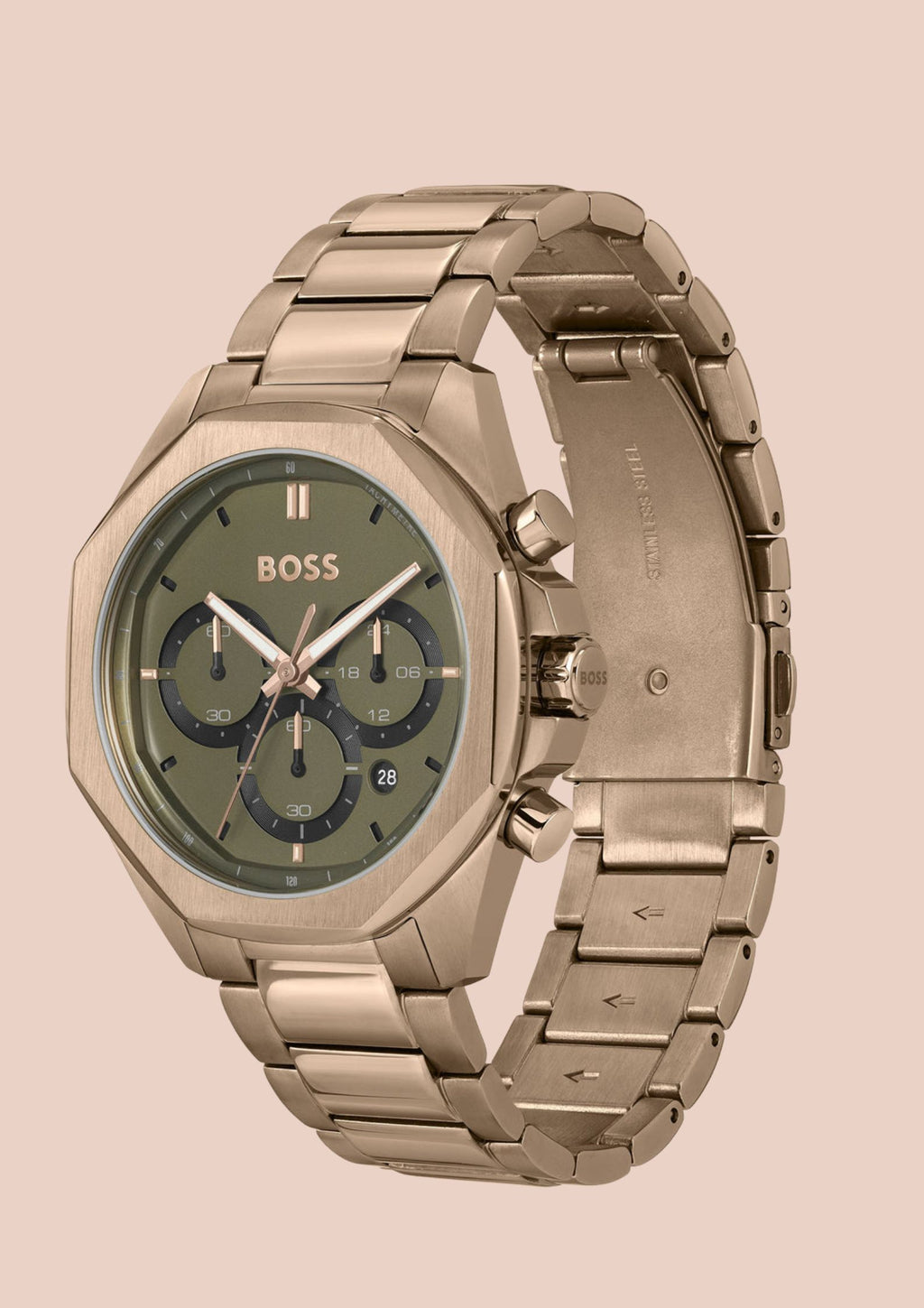 Hugo Boss Beige Gold Steel Olive Green Bracelet Watch