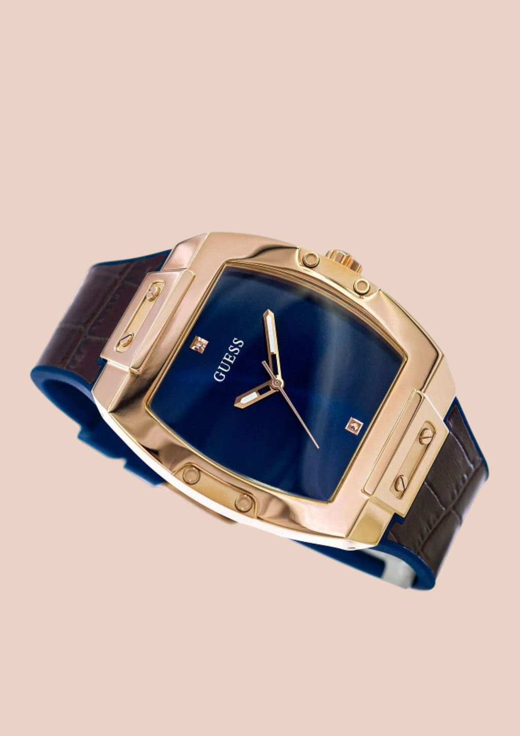 Guess Blue Dial Double Tone Strap Watch