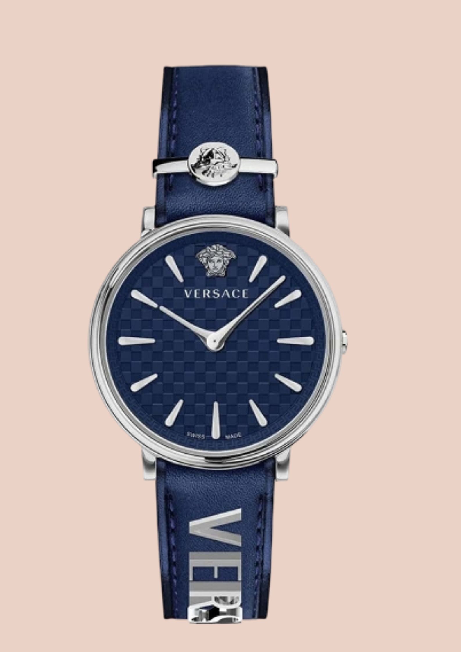 Versace V-Circle Lady Silver Blue Leather Watch
