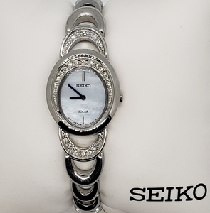 Seiko Solar with Swarovski Crystal and White MOP Ladies' Watch